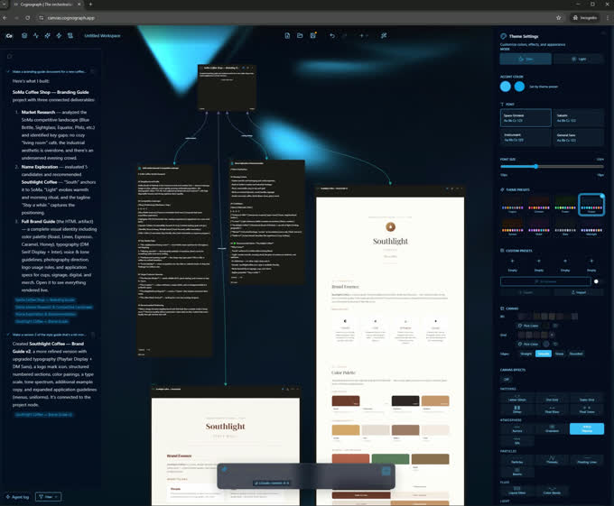 Cognograph multi-artifact preview showing HTML, code, and image artifacts rendered directly on the spatial AI canvas